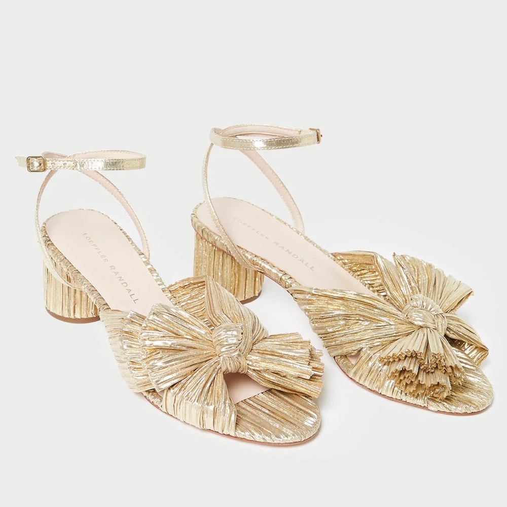 Loeffler Randall Dahlia Gold Pleated Bow Heel